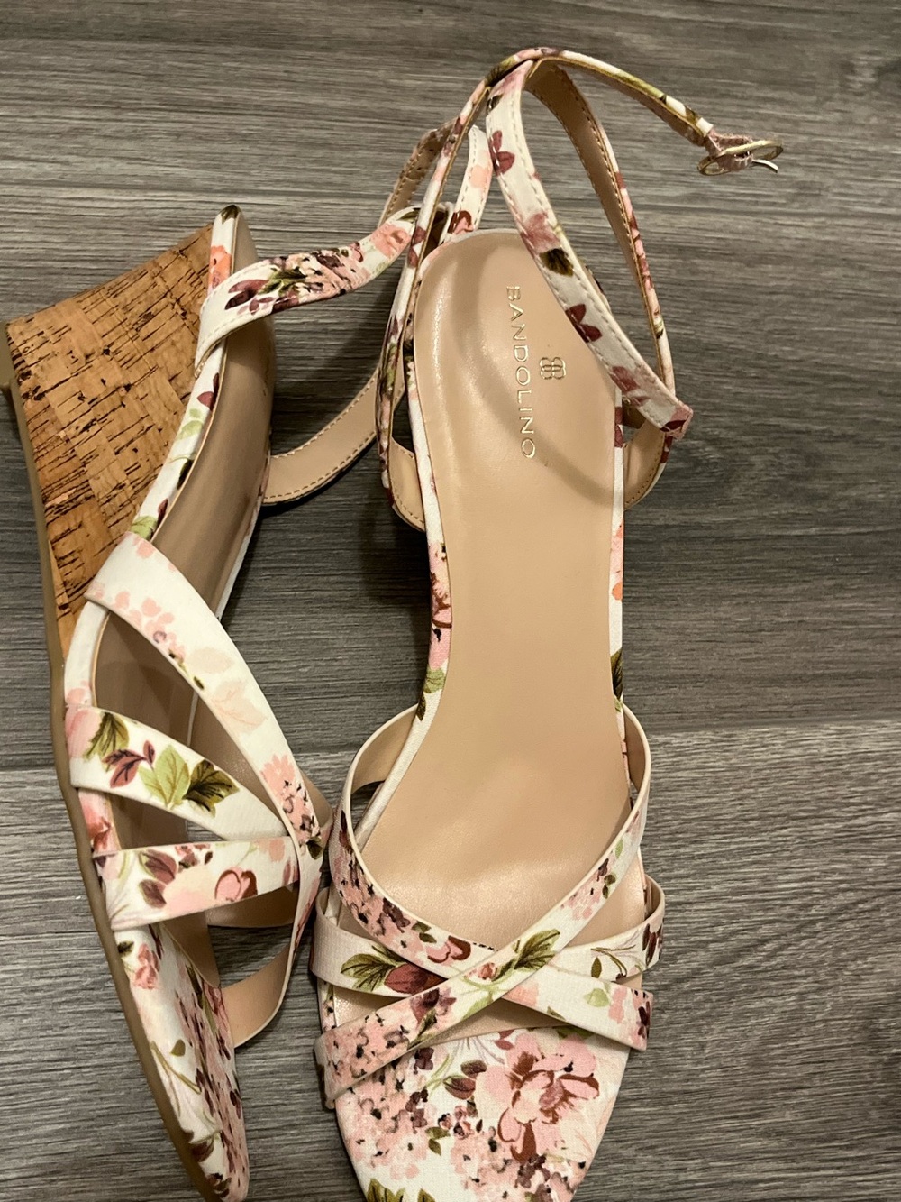 Bandolino Floral Ankle-Strap Wedges in Pink and Green